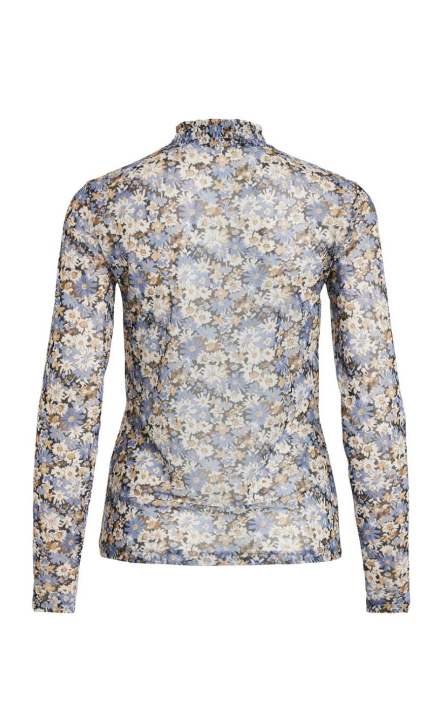 VILA Top - Camila Mesh - Black/ Flower Print