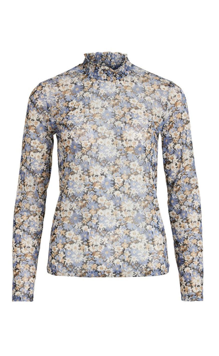 VILA Top - Camila Mesh - Black/ Flower Print