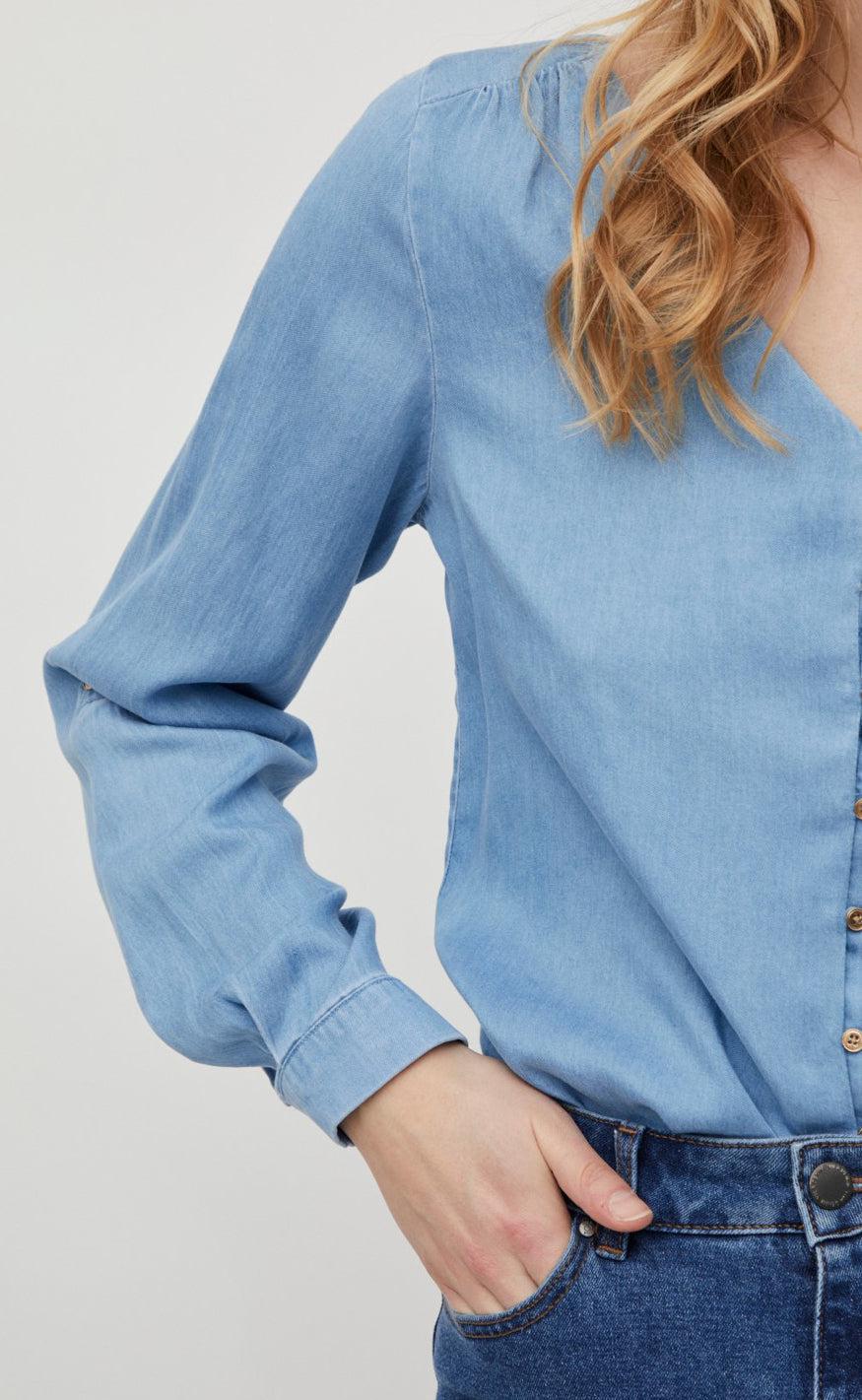 Vila Bluse - Bista - Medium Blue Denim