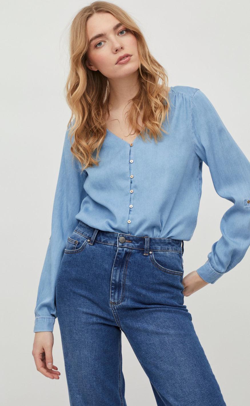 Vila Bluse - Bista - Medium Blue Denim