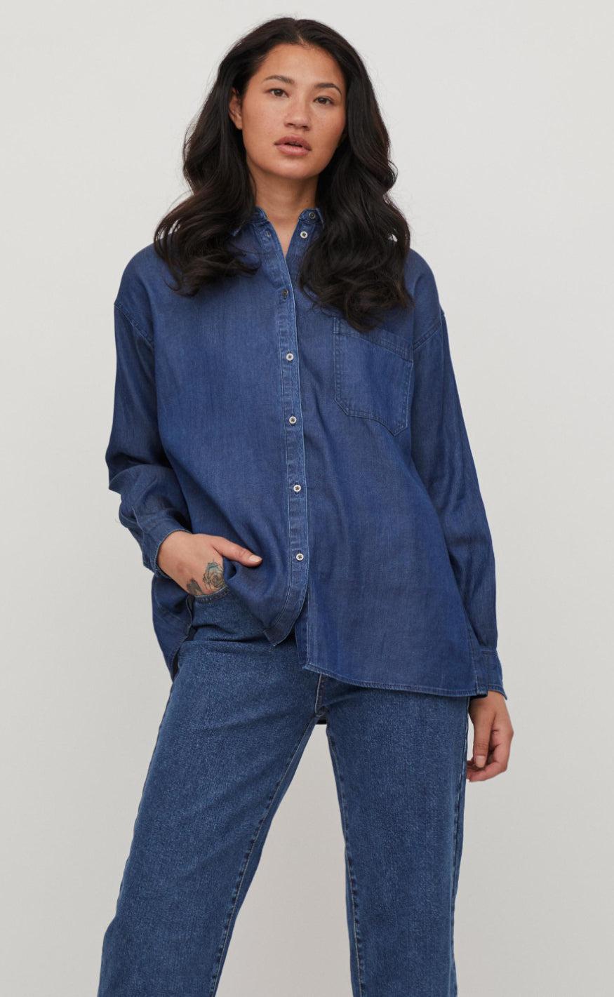 Vila Skjorte - Bista - Dark Blue Denim