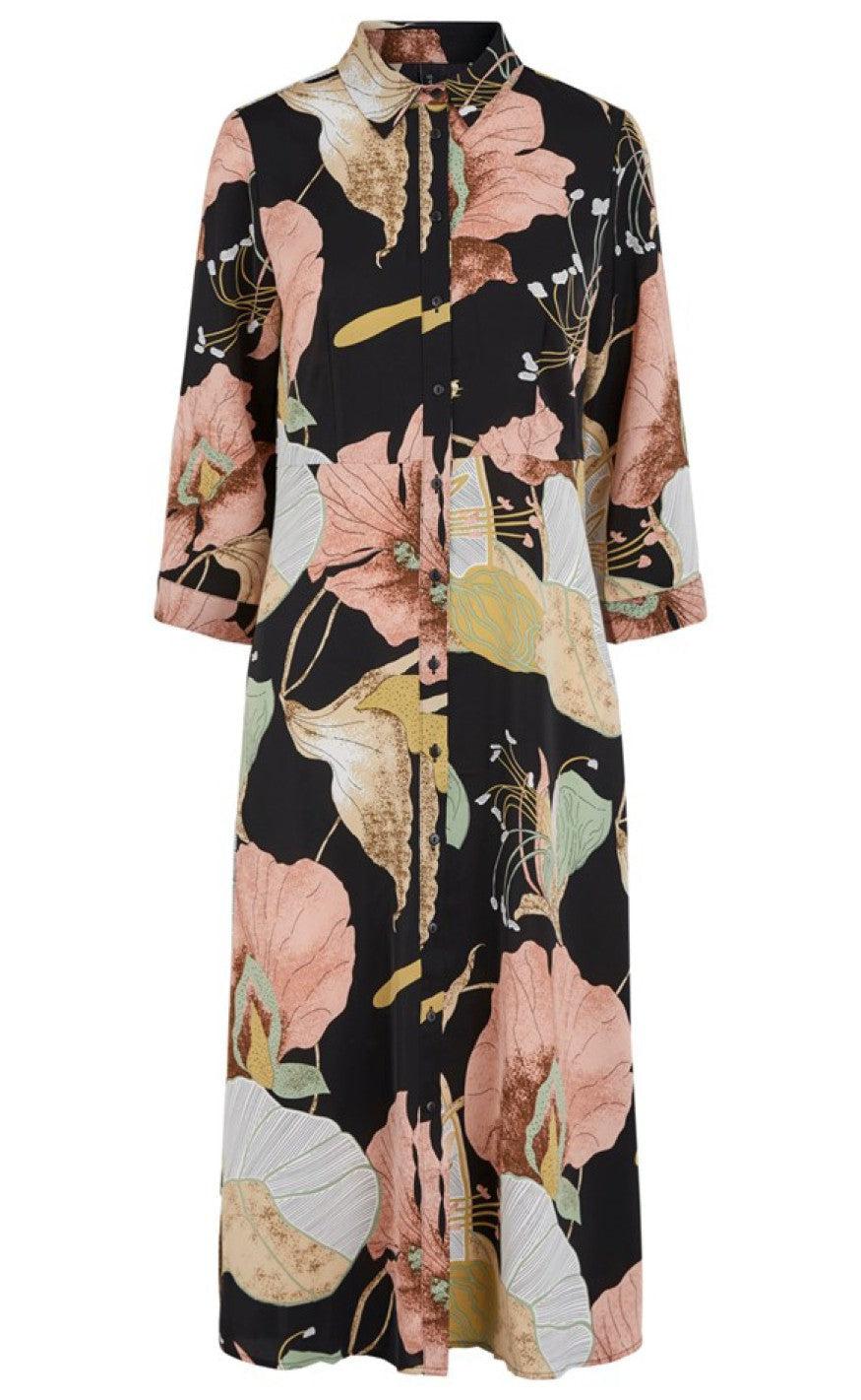 YAS BLOOMI MIDI DRESS BLACK